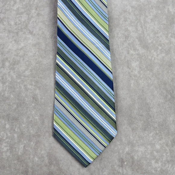 Stafford Blue Green Stripe Repp Geometric Silk Neck Tie Men's - Picture 1 of 6